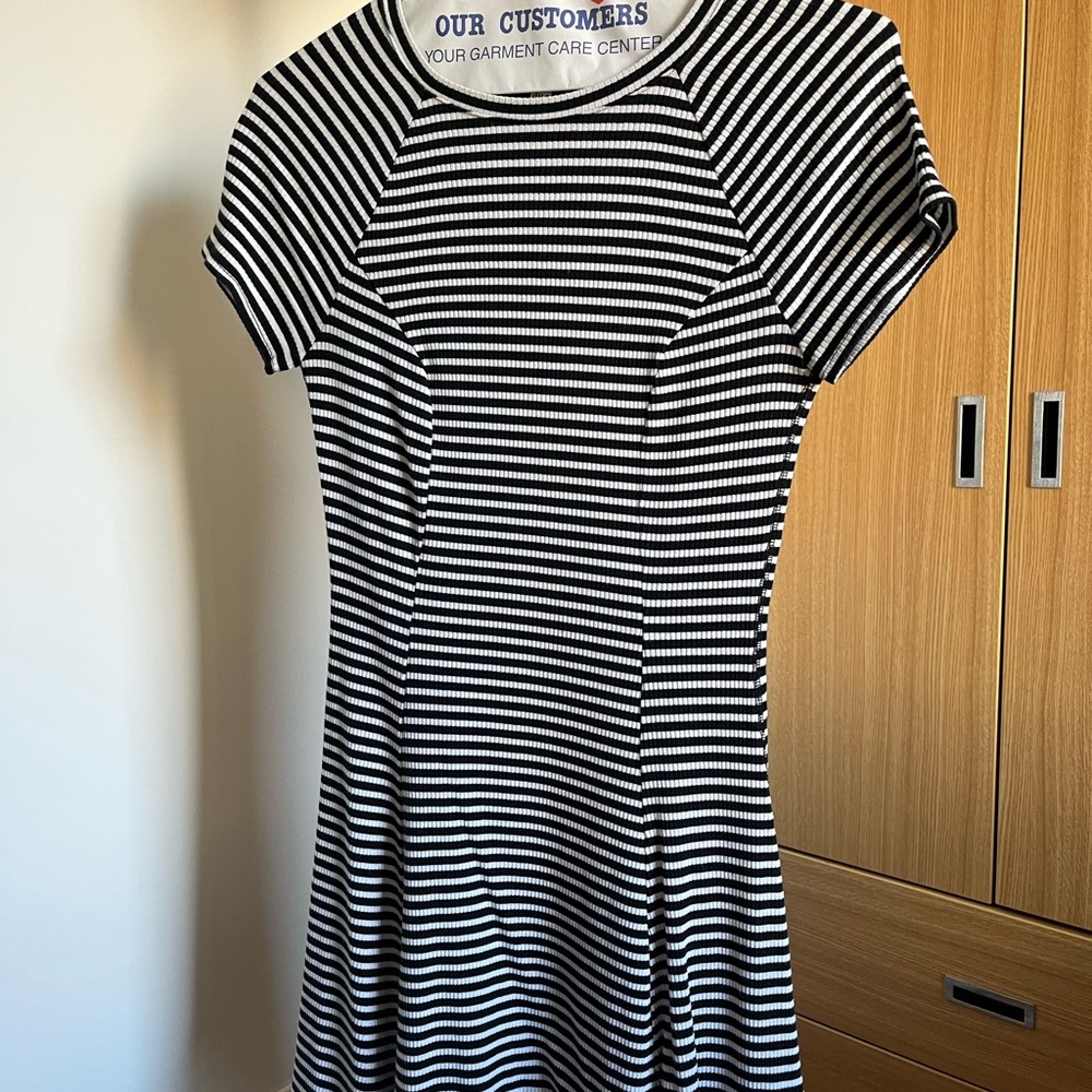 Black and White Striped Women's Dress - Classic Fit